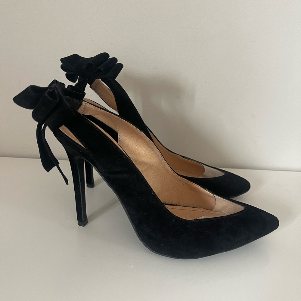 Black Sling-Back Heels with Bow